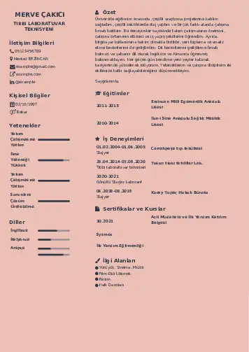 Laboratuvar Teknisyeni Cv Örnekleri cv indir